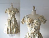 vintage 1950s dress / 50s pastel floral dress