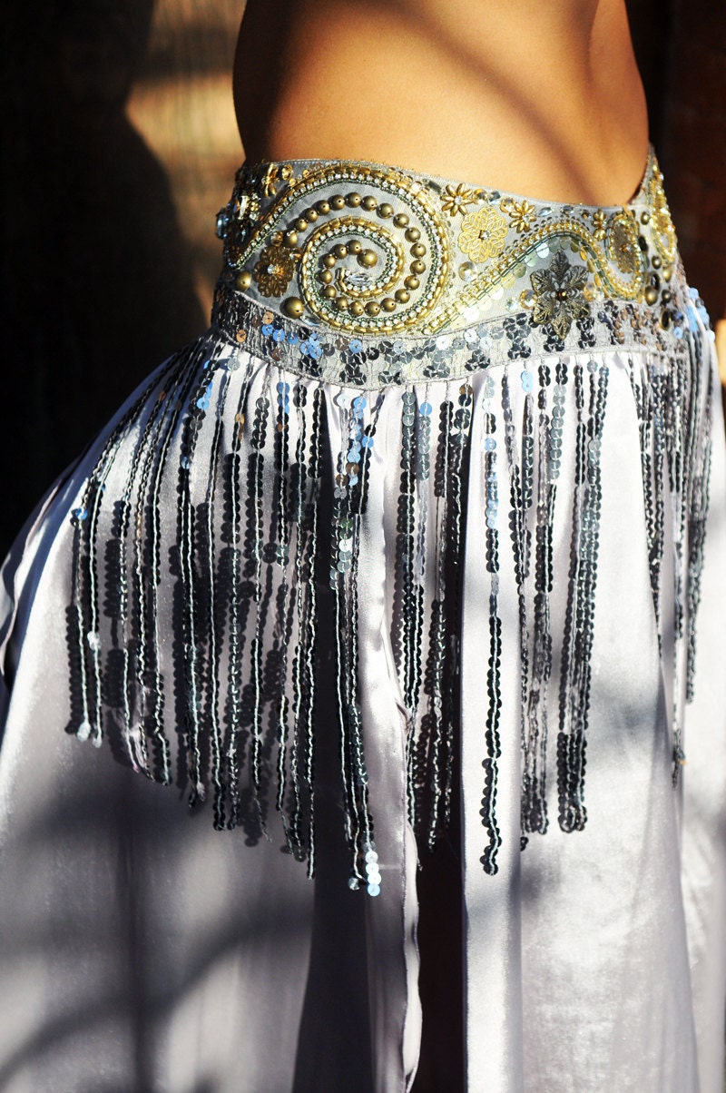 Belly Dance Belt in Vintage Silver and Gold with sequined Fringe