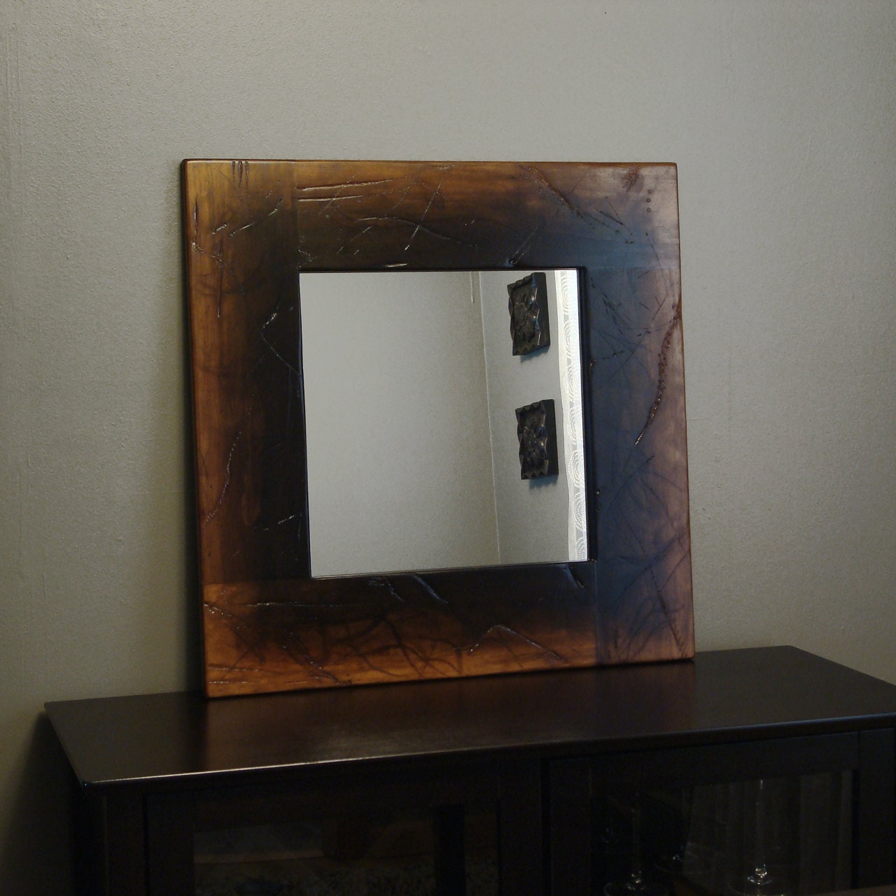 Rustic Mirror Square Wood Framed Wall Mirror Distressed Primitive