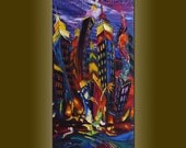 Original 15X30 Textured Palette Knife Cityscape Painting Oil on Canvas Contemporary Abstract Modern Art by Willson