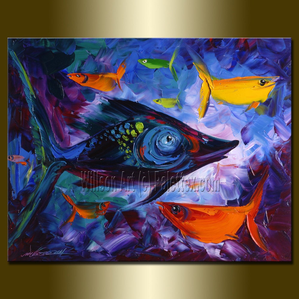 Original 16X20 Contemporary Modern Art Textured Palette Knife Animal Oil Painting by Willson