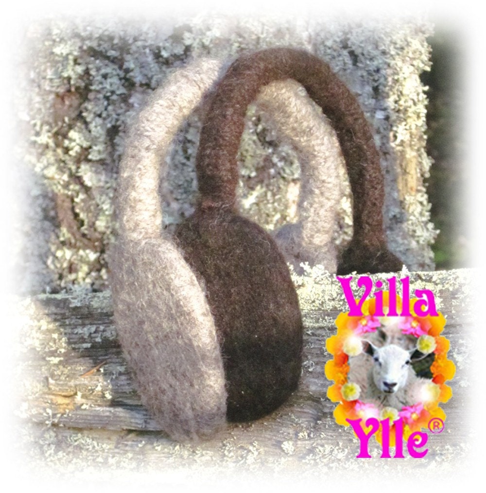 OLLI felted adjustable wool earmuffs dark brown,grey or off white -Made To Order (approx 2 week)