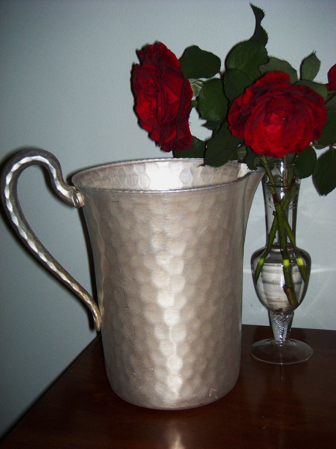 Vintage Hammered Aluminum Pitcher Hand by crosseyedcrickets