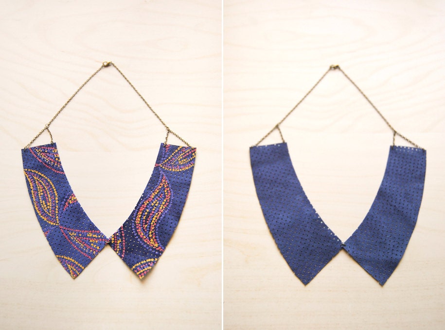 Midnight Fest - Floral Leather Peter Pan Collar Necklace - Reversible Chic