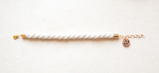 Subtle Sailorette Nautical Rope Bracelet with Anchor Charm - Golden Accent - Made To Order