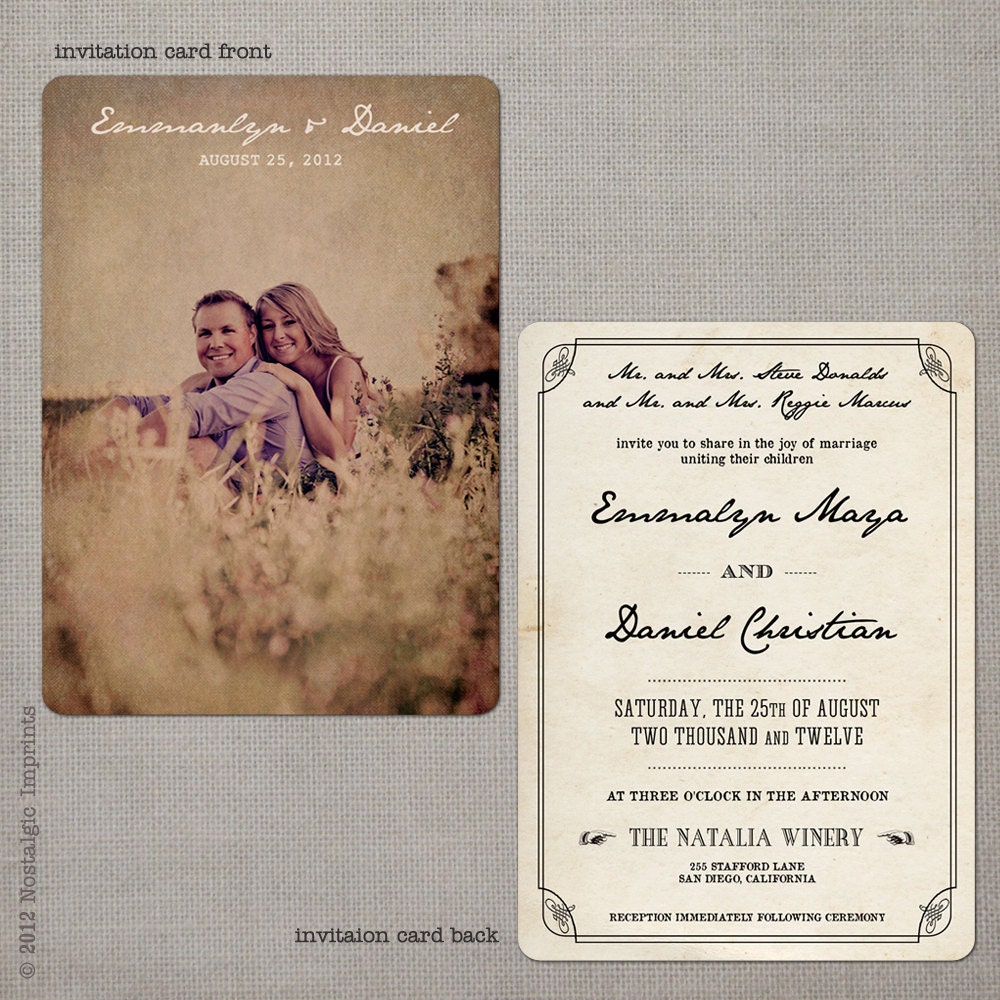 Vintage Wedding Invitation - the "Emmalyn" (set 3)