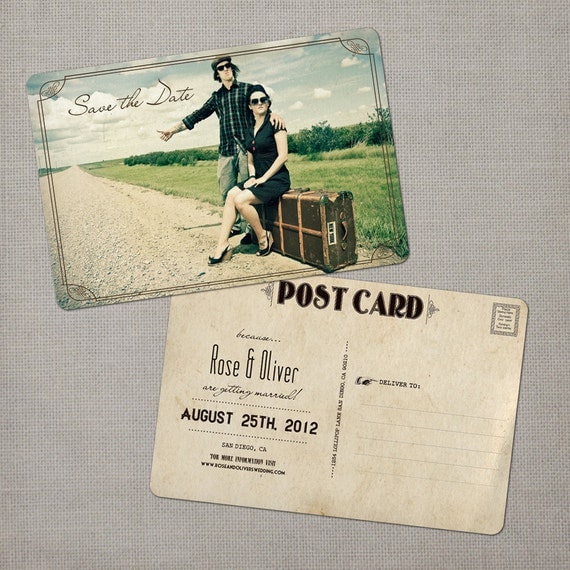 Vintage Save the Date Postcard - the "Rose"