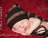 Pattern Crochet Elf Hat with Long Tail 4 sizes. Photography prop.(011)