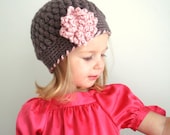Organic Cotton Beanie Hat - Walnut, Strawberry.Size 3 or 4 Photography prop