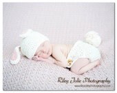 Easter Bunny Hat and Diaper Cover Baby set with Natural Wooden Buttons. Organic Cotton.Cream, Light pink. Photography prop.
