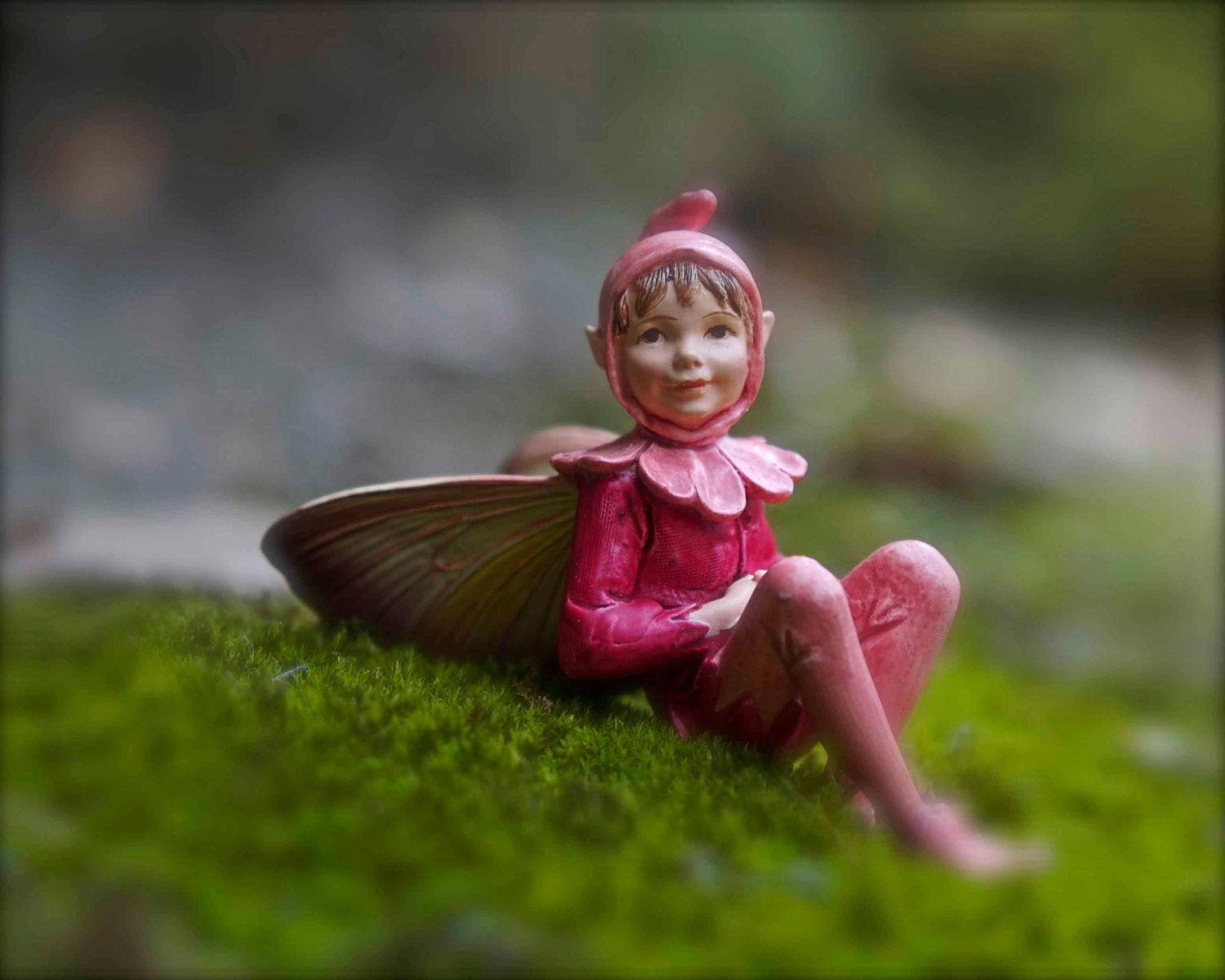Nursery Art Photo, Boy Flower Fairy Photograph, Fantasy Photography, Moss Mossy Green
