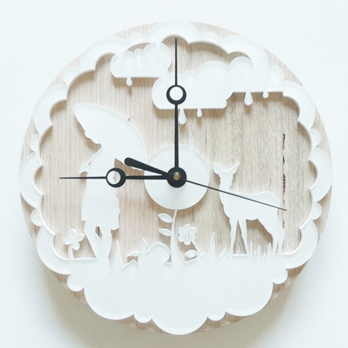 wall clock white. dreamy,whimsical,saving for a rainy day. by snowfawn on etsy