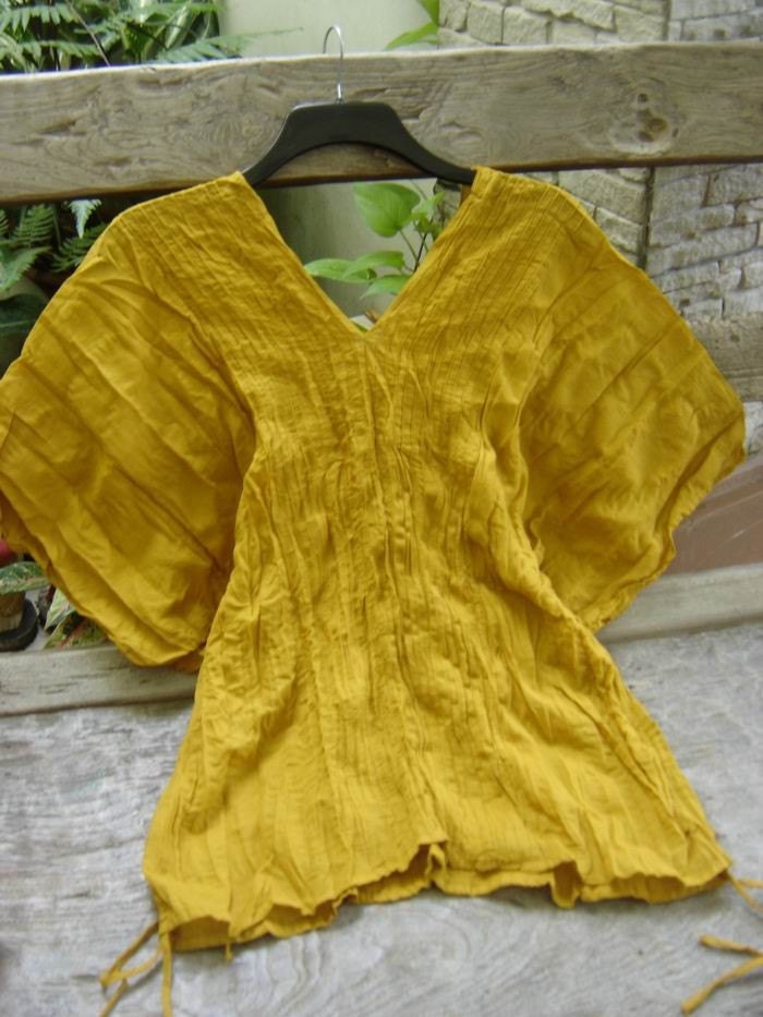 Thai Simply Loose Fit Cotton V Blouse - Mustard