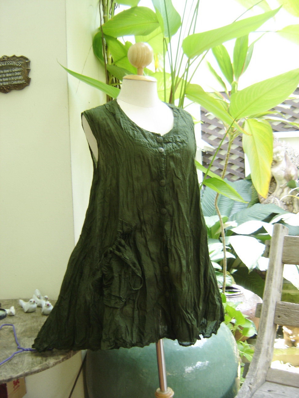 Sleeveless Cotton Top - Olive Green