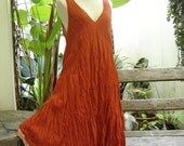 M-XL Double Layers Cotton Dress - Brick Orange