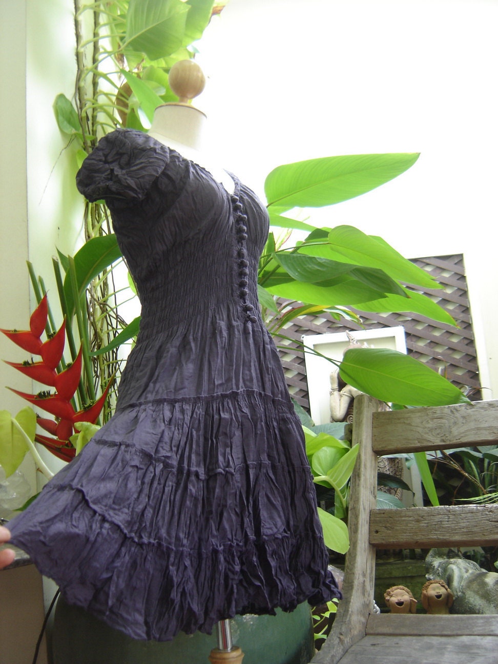 Princess Cotton Short Dress - Purple Grey