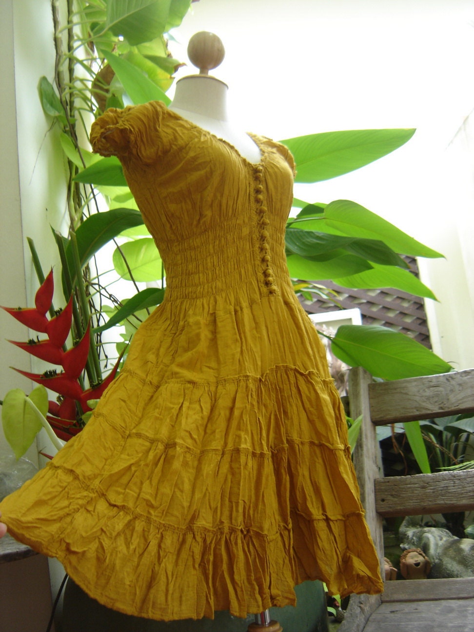 Princess Cotton Short Dress - Yellow Mustard