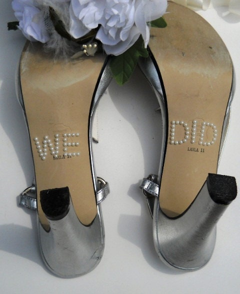 WE DID  I DO Shoe Stickers in Pearl Beads or Clear Crystal or Blue  Rhinestone or Silver Gold or Purple Glitter