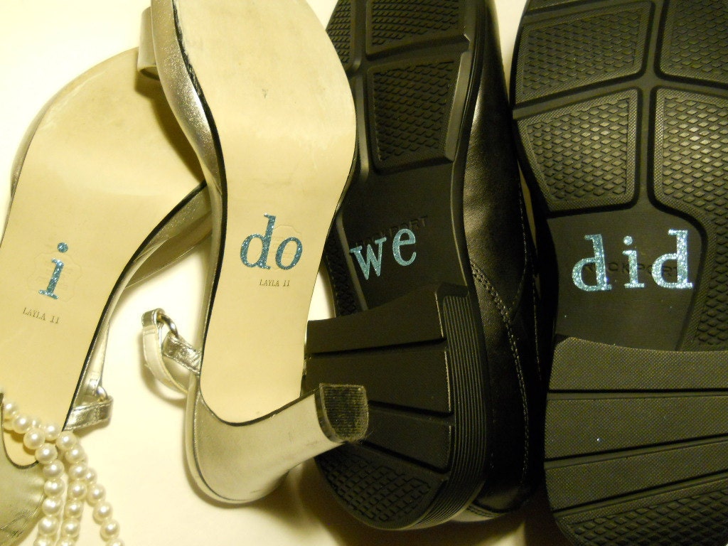 His & Hers  "I Do" and "We Did" Shoe Stickers in Blue for your wedding shoes - I Do for you and WE DID for him