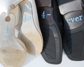 His & Hers I DO Game Over  or I Do 4-ever Shoe Stickers in Blue Glitter