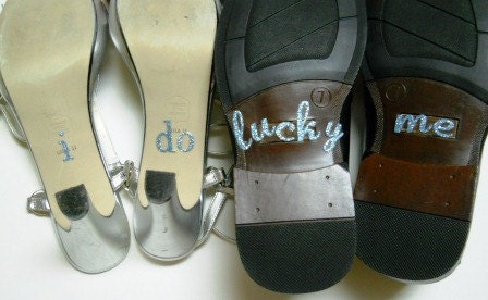 His  "Lucky Me"Shoe Stickers in Blue Glitter Something Blue for His shoes