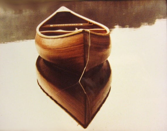 RESERVED Vintage Canoe Photo in Sepia, Photograph, Kodak Paper, Vintage Art Matted Picture, Summer Camp Boat, Vacation Travel, 8x10