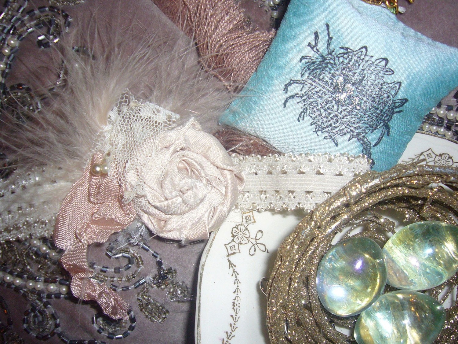 ivory vintage rosette headband