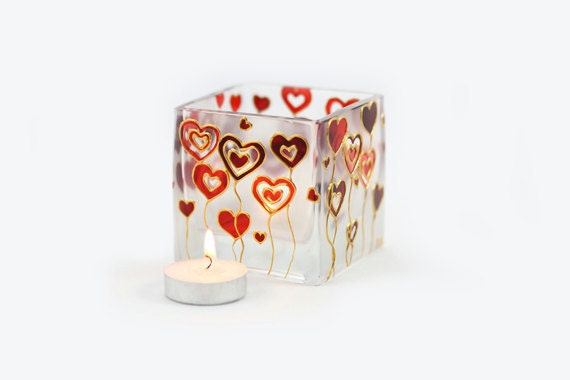 Hand Painted Glass Candle Holder Tea light candle holder hand painted glass stained glass home decor