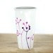 Eco friendly Hand Painted Ceramic Travel Mug - Silicone Black Lid Botanical minimalist modern Abstract pink purple white Queen Anne's Lace
