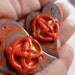 Two Polymer Clay Celtic Heart Tangerine red and Gold Charms
