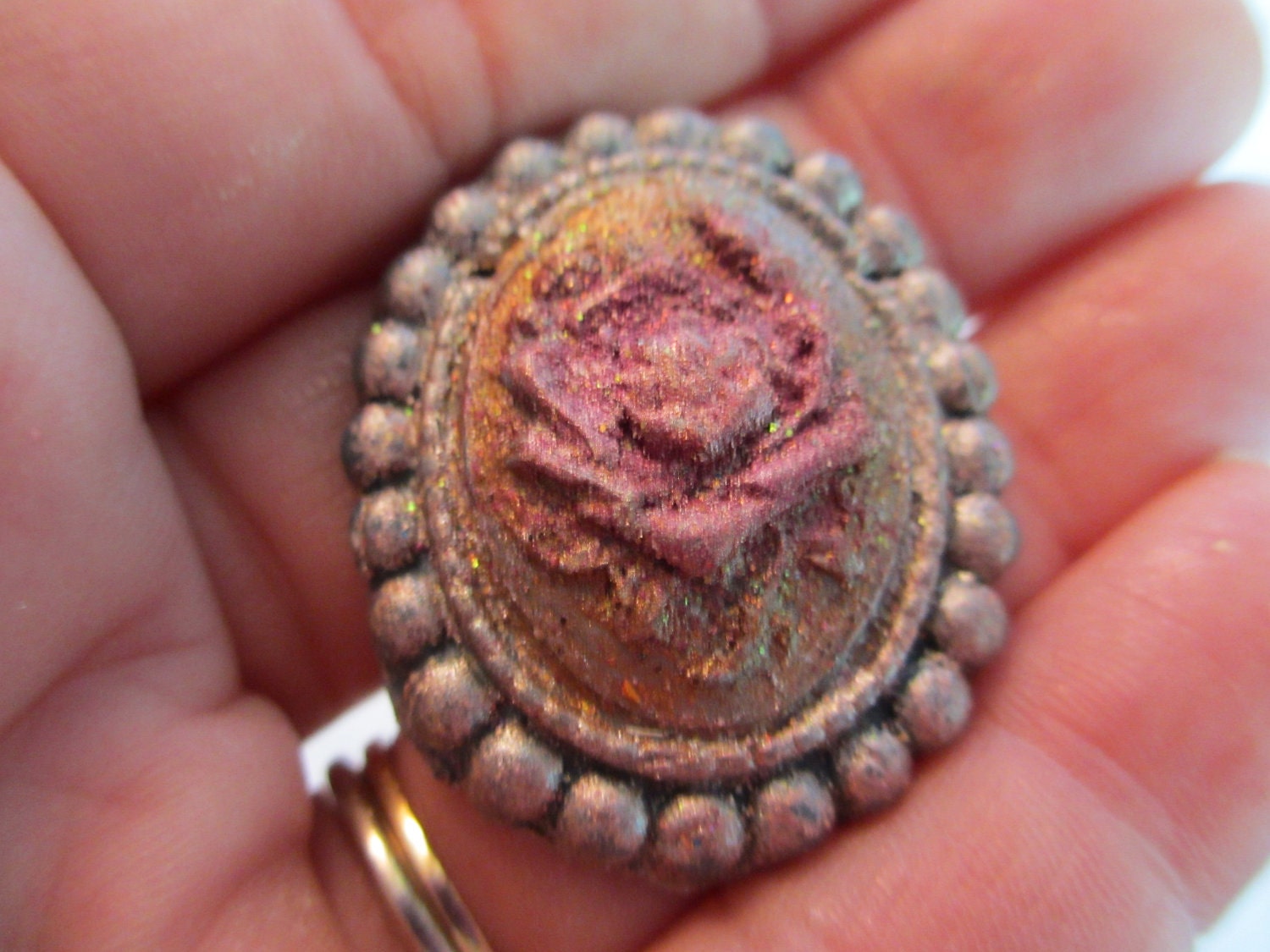 Polymer Clay Pink Platinum Rose with Gold Highlights Cabochon