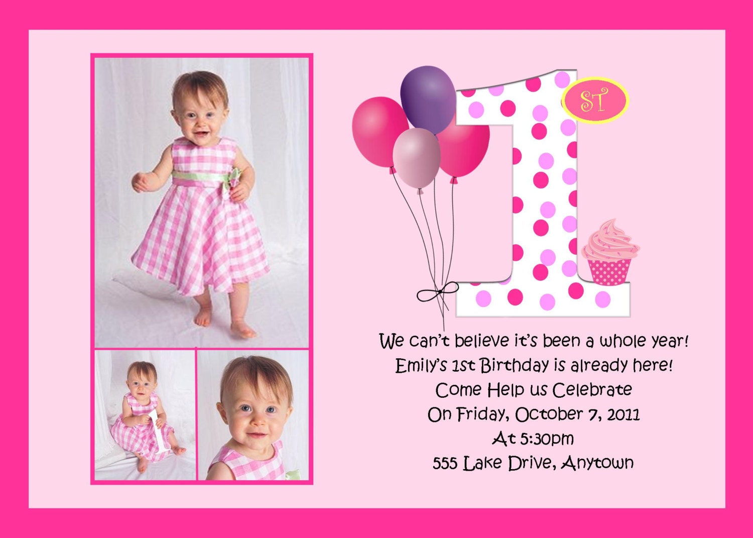 First Birthday Pink Birthday Invitation by EgyptianfrogDesigns