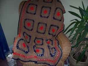 Granny Sq Afghan Throw 5 block Beige