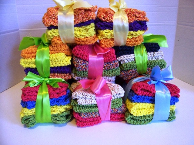 4 pack Dish Cloths Pretty Hand Crochet 100% Cotton Yarn