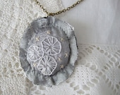 Pendant of Hand Embroidered Grey Silk