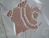 Decoration - snowy white lace on birch wood star