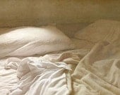 Sheets Photograph - Rest, Sleep, Bed, Calm, Dream, Dreamy, Peaceful - Neutral Taupe Cream - Romantic Bedroom Decor