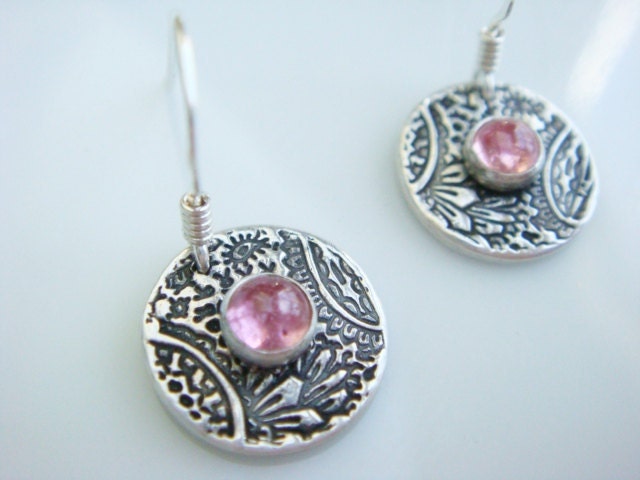 Rubellite Pink PMC Circle Earrings