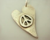 Peace and Love PMC Fine Silver Necklace