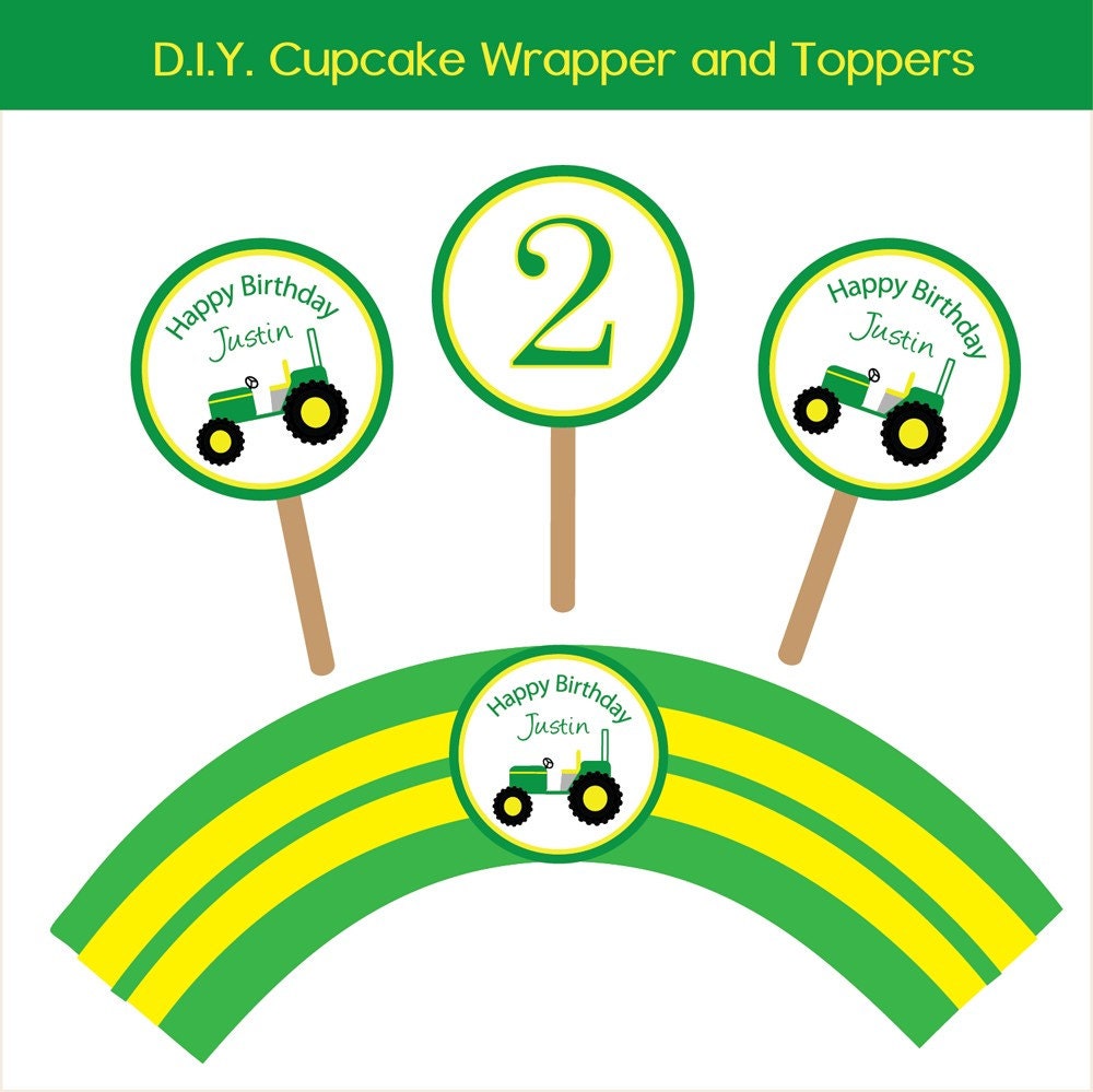 items-similar-to-custom-john-deere-birthday-party-cupcake-toppers-and-wrapper-set-diy