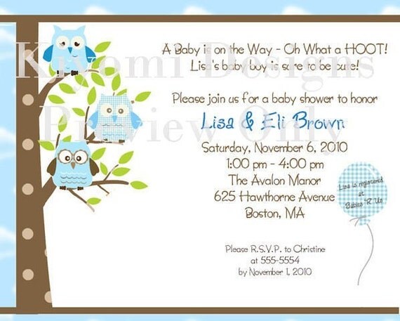 BLUE OWL THEMED Baby Shower Invitations Digital File DIY Print your ...