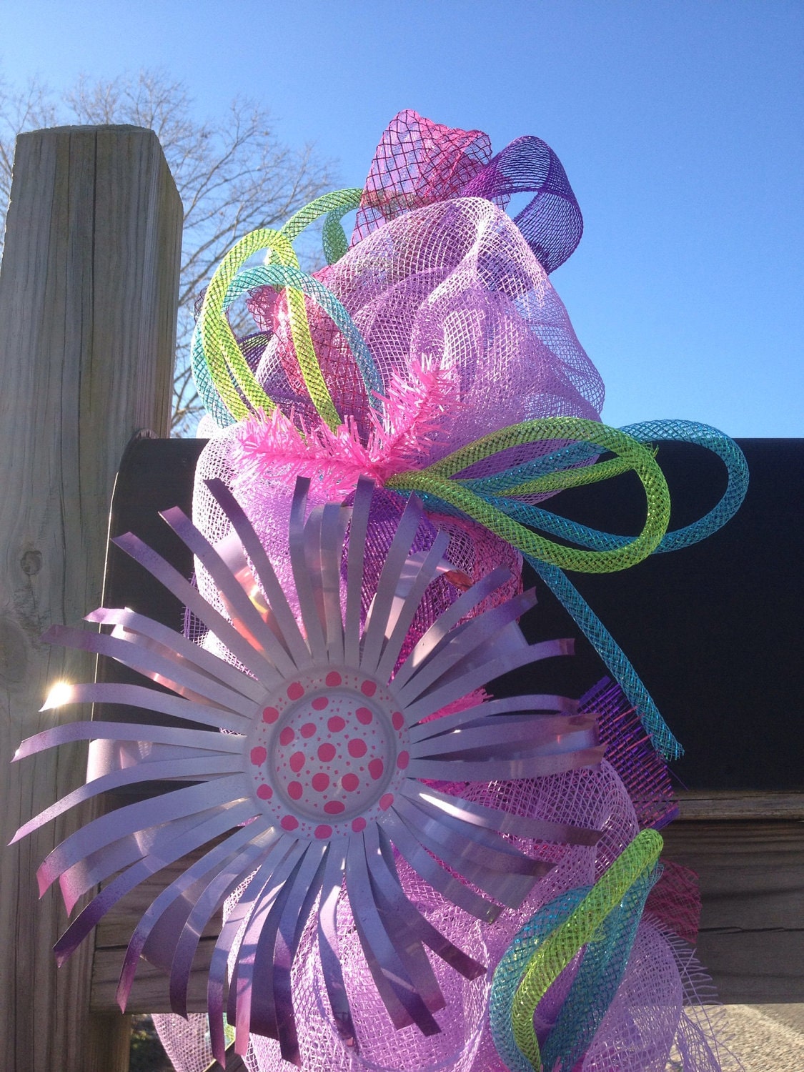 Mailbox Topper Garland Swag Decoration year round decor recycled metal flowers