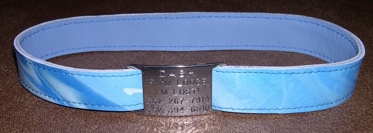 Leather Custom Tag Collar for Greyhounds - Blue Sky