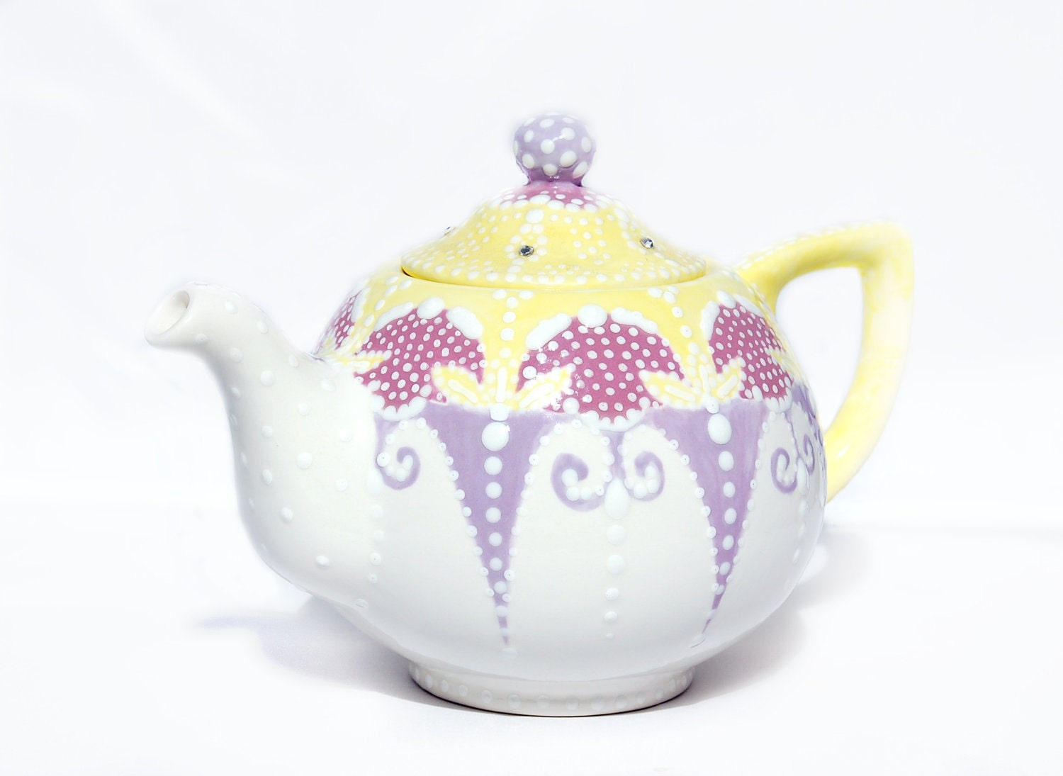 Whimsical teapot  hand painted with lace dotting