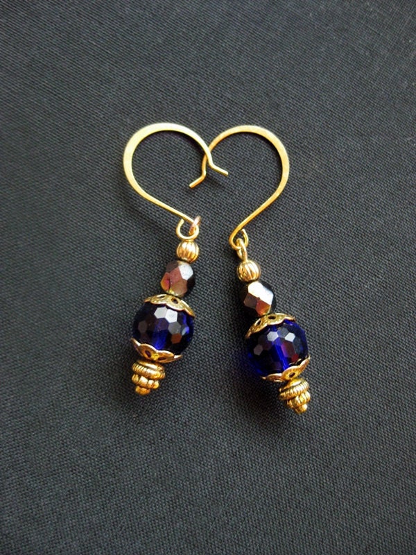 Goddess Athena Cobalt Blue and Gold Earrings