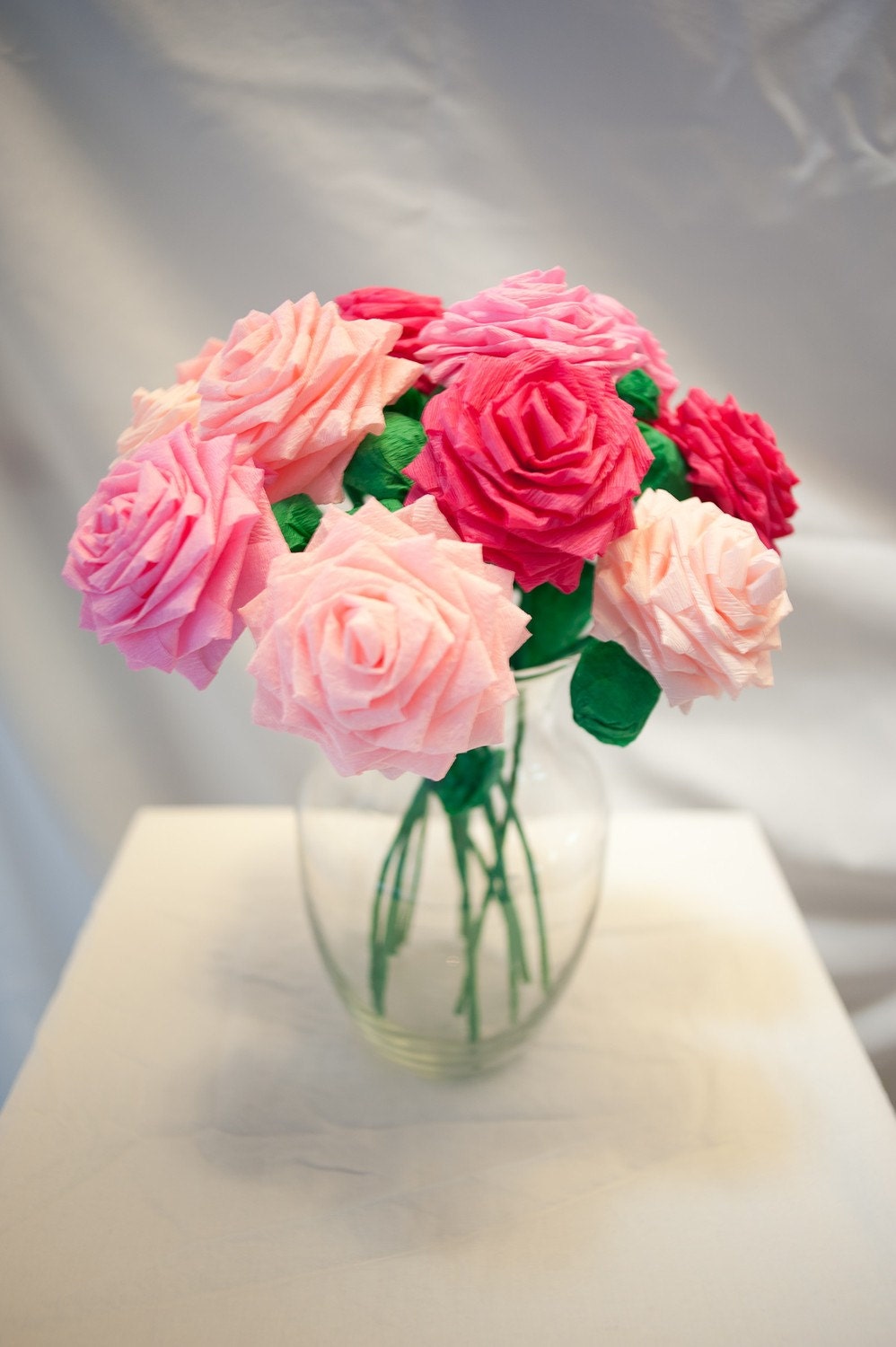 Mixed Pink Handmade Paper Flowers Bouquet (12 Long-stem)