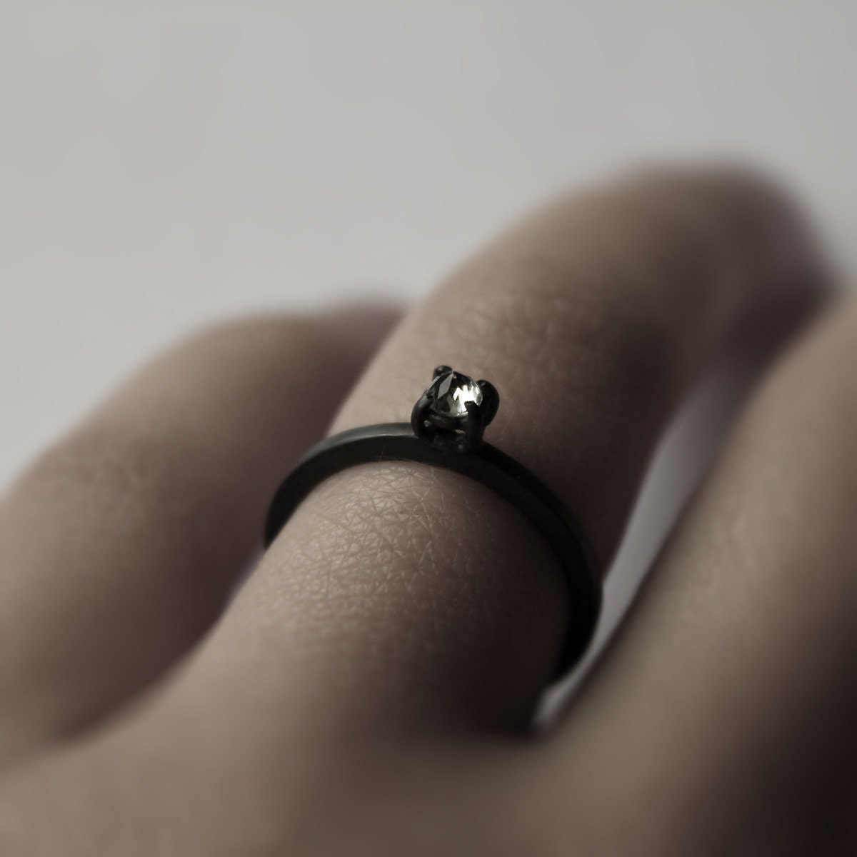 Micro thorn . brazilian aquamarine oxidized sterling silver ring