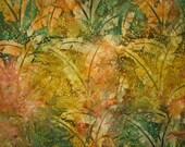 Green and Orange Leaf Batik Cotton Fabric One Yard