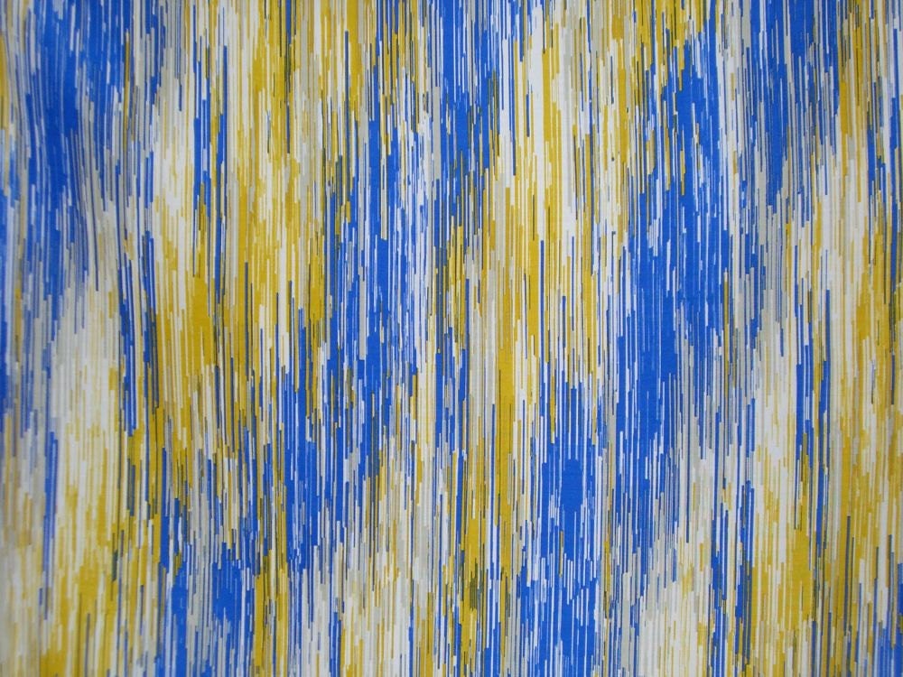 REMNANT--Cobalt Blue and Mustard Yellow Bargello Print SIlk Broadcloth Fabric--1 & 1/8 Yard