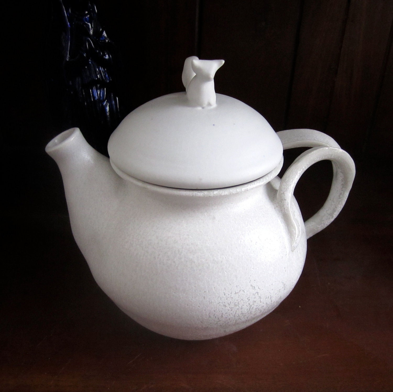 Little white fox porcelain teapot, wheel thrown, handmade ceramics